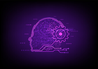 Poster - abstract background future technology artificial intelligence robot learning imagination It has a bright face and cogs. Hi-tech pattern inside Elements and circuits on a bright purple background