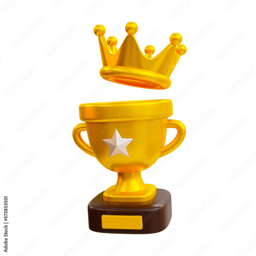 3d minimal winner cup. Achievement award, Trophy cup. Champion trophy,  shiny golden cup, Winner award. A champion trophy with a golden crown. 3d  rendering illustration. Stock Illustration | Adobe Stock, image size:1000x1000
