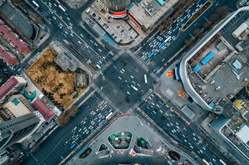 Aerial shot of city intersections