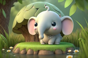 a cute adorable animal character  stands in nature in the style of children-friendly cartoon animation fantasy generative ai 3D style Illustration 	