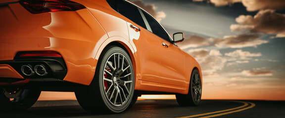 Poster - Close-up side view of an orange luxury sports car