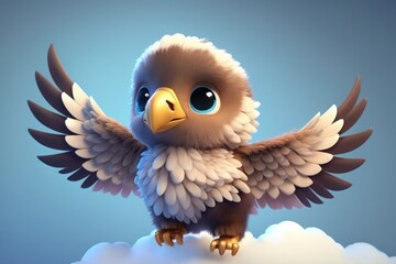 Wall Mural - a cute adorable baby eagle character  in the style of children-friendly cartoon animation fantasy generative ai 3D style Illustration 	