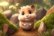a cute adorable hamster character  stands in nature in the style of children-friendly cartoon animation fantasy generative ai 3D style Illustration 	