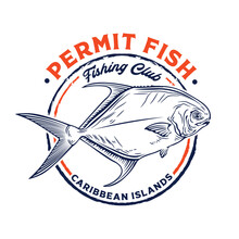 Permit Fish Vector Illustration In Hand Drawn Style, Perfect For T Shirt Design And Fishing Store Club Logo