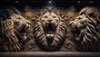 lion faces carved on stone wall , lion roaring, Generative Ai