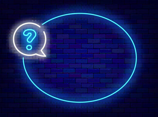 ellipse neon frame with question mark. doubt and exam concept. copy space. vector stock illustration