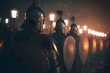 A Roman legion was a large military unit of the Roman army preparing for battle at night. Neural network AI generated art