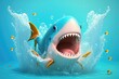 a cute adorable shark character  underwater  in the style of children-friendly cartoon animation fantasy generative ai 	