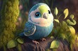 a cute adorable bird  character  stands in nature in the style of children-friendly cartoon animation fantasy generative ai 3D style Illustration 	