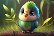 © Ecleposs - a cute adorable bird sparrow character  stands in nature in the style of children-friendly cartoon animation fantasy generative ai 3D style Illustration