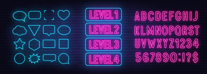 Wall Mural - Level 1,2,3,4 neon sign on brick wall background.