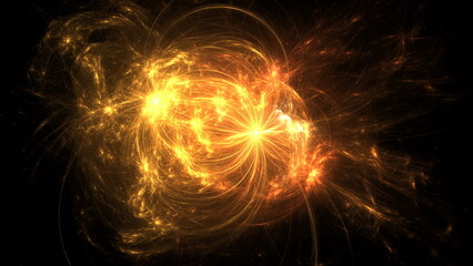 Poster - Luminous modern abstract background, fractal world. Digital space for use in design. Round shapes and lines. 3d render