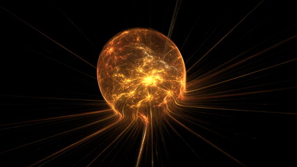 Poster - Luminous modern abstract background, fractal world. Digital space for use in design. Round shapes and lines. 3d render