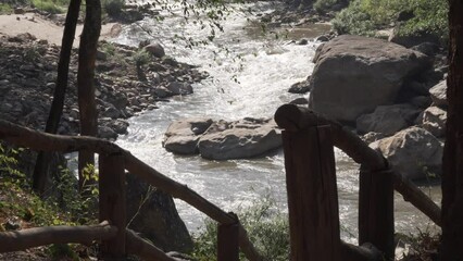 Wall Mural - stairs and water stream creek river in summer nature