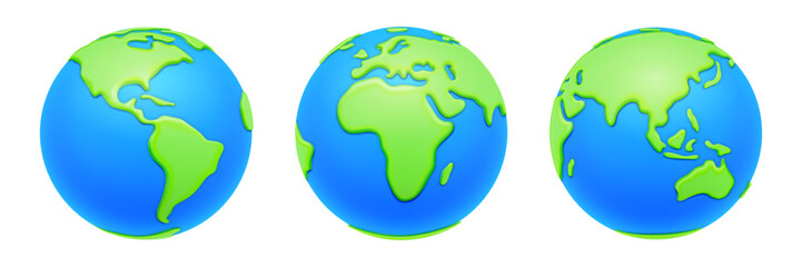 Wall Mural - planet earth globes, geography and traveling. isolated icons of worldwide view, landscape of lands a