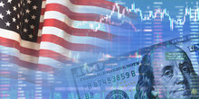 Closeup Dollar On The Background Of A Chart. U.S. Economy. Decrease In Profit. Recession. The Economic Crisis In America. 3d Illustration