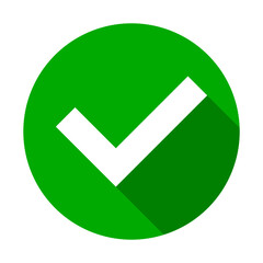 Poster - Round Yes or Right or Approved Accepted Icon Sign with Checkmark Tick and 3D Shadow Effect in Green Circle. Vector Image.