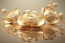 3d Wallpaper, Gold Roses Reflection, Wall Art, Ai Generated