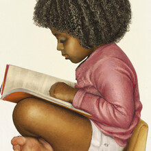 A Little African American Girl Reading A Book A Drawing