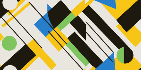 Fototapete - Minimal style pattern. Avant-garde art. Seamless diagonal lines, colored geometric shapes. Seamless vector print for textiles, pillows, notebooks, diaries, packaging.