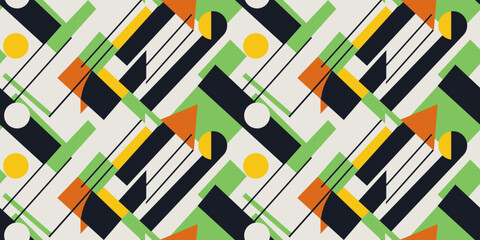 Aufkleber - Minimal geometric abstraction style. Avant-garde art. Seamless diagonal lines, colored shapes. Seamless vector print for textiles, pillows, notebooks, diaries, packaging.