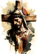 Watercolor hand drawn sketch of Jesus. AI generated assisted finalized in Photoshop by me. Fictional character.