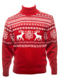 Red knitted Christmas turtleneck sweater of traditional design with moose or elk ornament (aka Ugly Sweater) template isolated on a white background