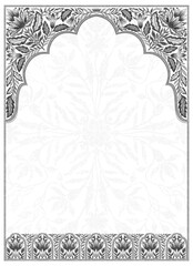 Wall Mural - Mughal floral traditional ornament with an arch and a motif borders. Recycled ethnic Indian miniature.