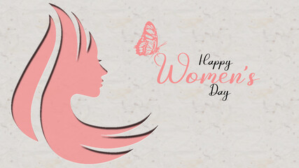 happy international women's day with face of a women and butterfly
