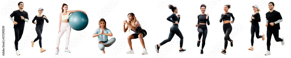 Exercise Invisible Background People fitness exercise jogging, Squats, yoga, bicycle, isolated ...