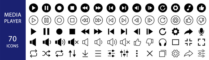 Wall Mural - media player icons. media player interface symbols - play, pause, volume, settings, stop. video play