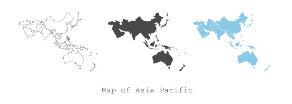 detailed map of asia pacific isolated on white. vector illustration.
