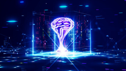 Aufkleber - Smart brain concept or artificial intelligence(AI). abstract processing chip computer system big data analysis. background of machine learning and future cyber technology innovation. 3D rendering