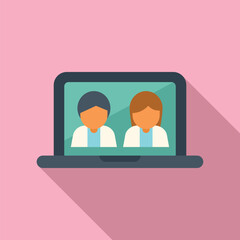 Canvas Print - Laptop video call icon flat vector. Online medical consultation. Medical patient