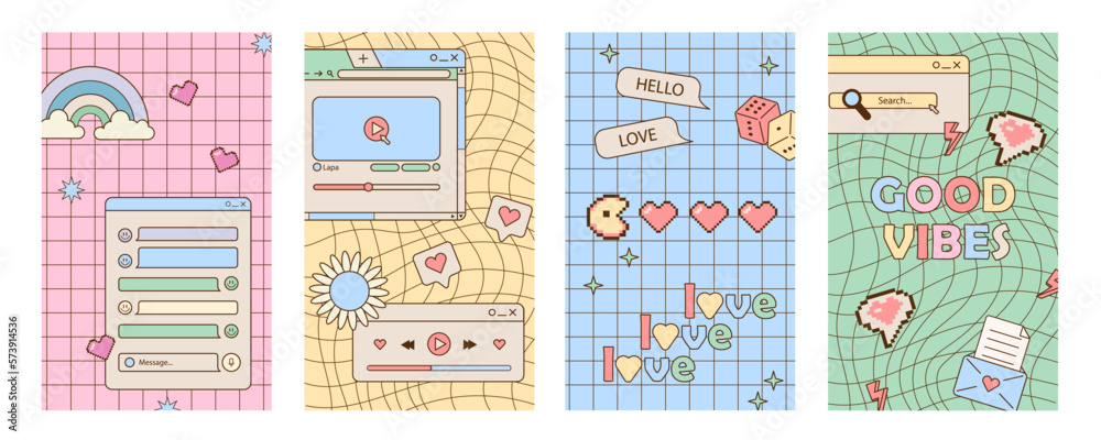 90s retro vaporwave aesthetics digital screen user interface. Cute old ...