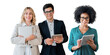 © muse studio - Group people office employees using devices Tablets formal clothing isolated background, png.