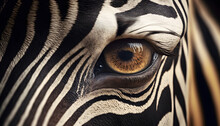 Close-up On The Zebra's Eye. Look Of A Zebra, Zebra Eyes, Generative Ai