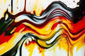 Abstract German flag, acrylic paint color swirls in water, background, fluid art style, AI