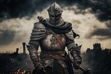 The Unstoppable Force Of The Medieval Knight On The Battlefield In Europe Generative AI	