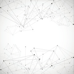 Poster - Vector molecular shapes. Triangle futuristic and science structure. Chemistry connection element. Dots and lines polygonal design
