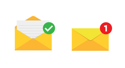 Aufkleber - Email notification icon illustration with unread letter envelope and open mail message with checkmark symbol. Vector 10 eps.