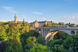 Fototapeta Tulipany - Grand Duchy of Luxembourg, city skyline at Pont Adolphe Bridge