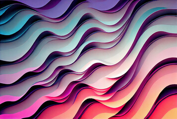 Wall Mural - Sea waves pattern abstract background, volumetric purple pink and blue waves texture, imitation of watercolor painting created with Generative AI technology