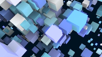 Poster - Blue 3d animated background. A pattern of randomly moving cubes. Texture of squares, geometric shapes. Neuro network. The matrix. Intro for medical, computer screensavers, business. 4k