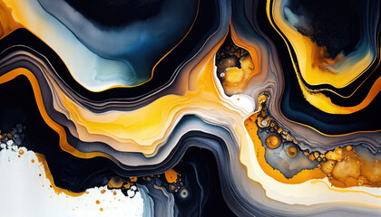 Wall Mural - Abstract black and yellow marble liquid texture, luxury background