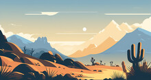Desert - Minimalistic Flat Design Landscape Illustration. Image For A Wallpaper, Background, Postcard Or Poster. Generative AI