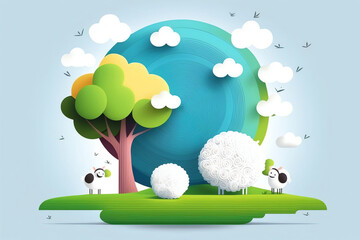 illustration earth day cute style landscape green, for book cover, wallpaper earh day, presentation, community green earth