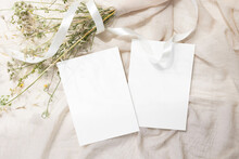 Set Of Two 5x7 Card Mockup With Bouquet Of Wild Flowers