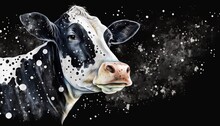  A Black And White Cow With Spots On It's Face.  Generative Ai