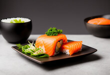 AI Image Of Raw Salmon On Sushi Roll With Broccoli